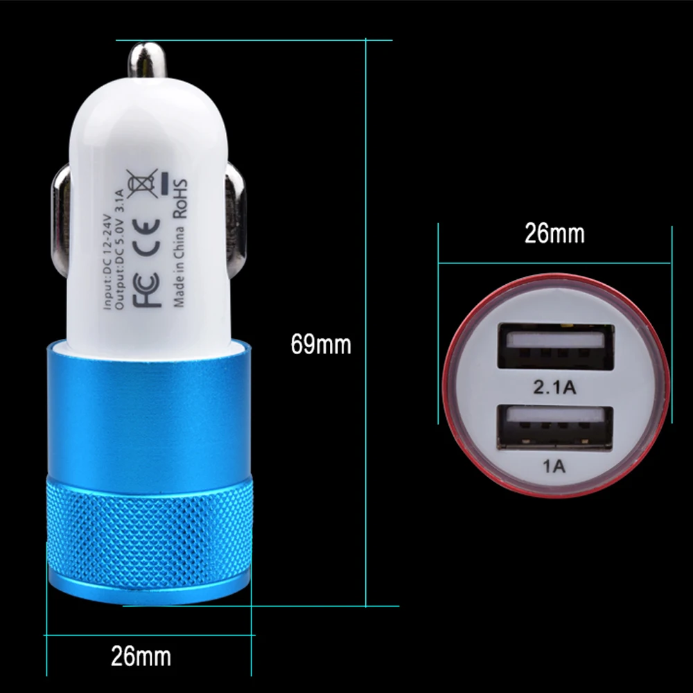ACCGUYS USB Автомобильное зарядное устройство металлический корпус двойные usb-порты Быстрая зарядка универсальное автомобильное зарядное устройство для Xiaomi samsung iPhone 5 6 7 iPad и т. д