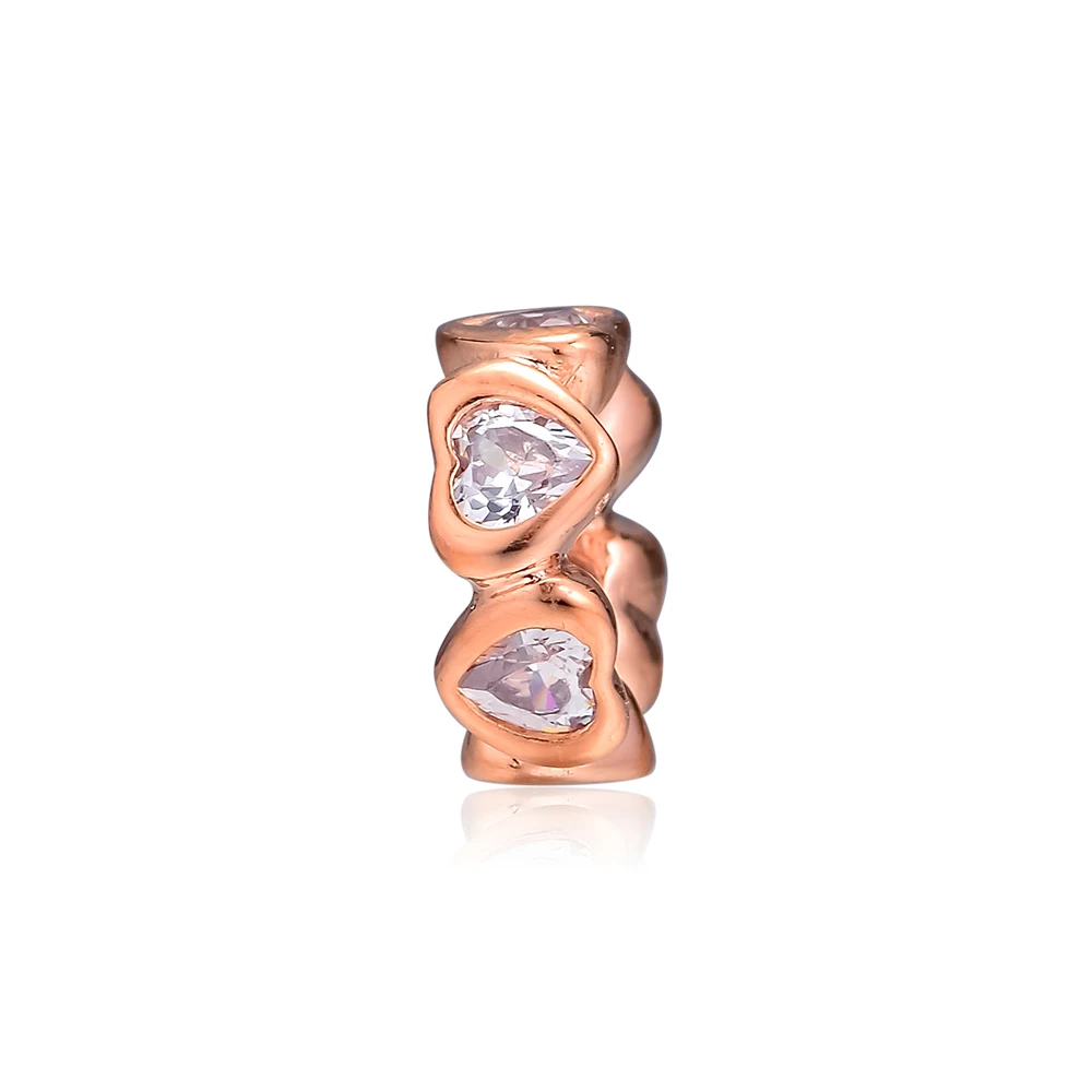 

100% 925 Sterling Silver Bead Rose Gold Heart Spacer Charms Fit Pandora Bracelets Original Beads for Jewelry Making Wholesale