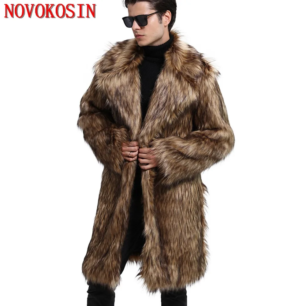 

SC217 3XL 2018 Thick Long Trench Winter Warm Plus Size Open Stitch Loose Plush Coat New Fashion Men Faux Fur Suit Neck Cardigan