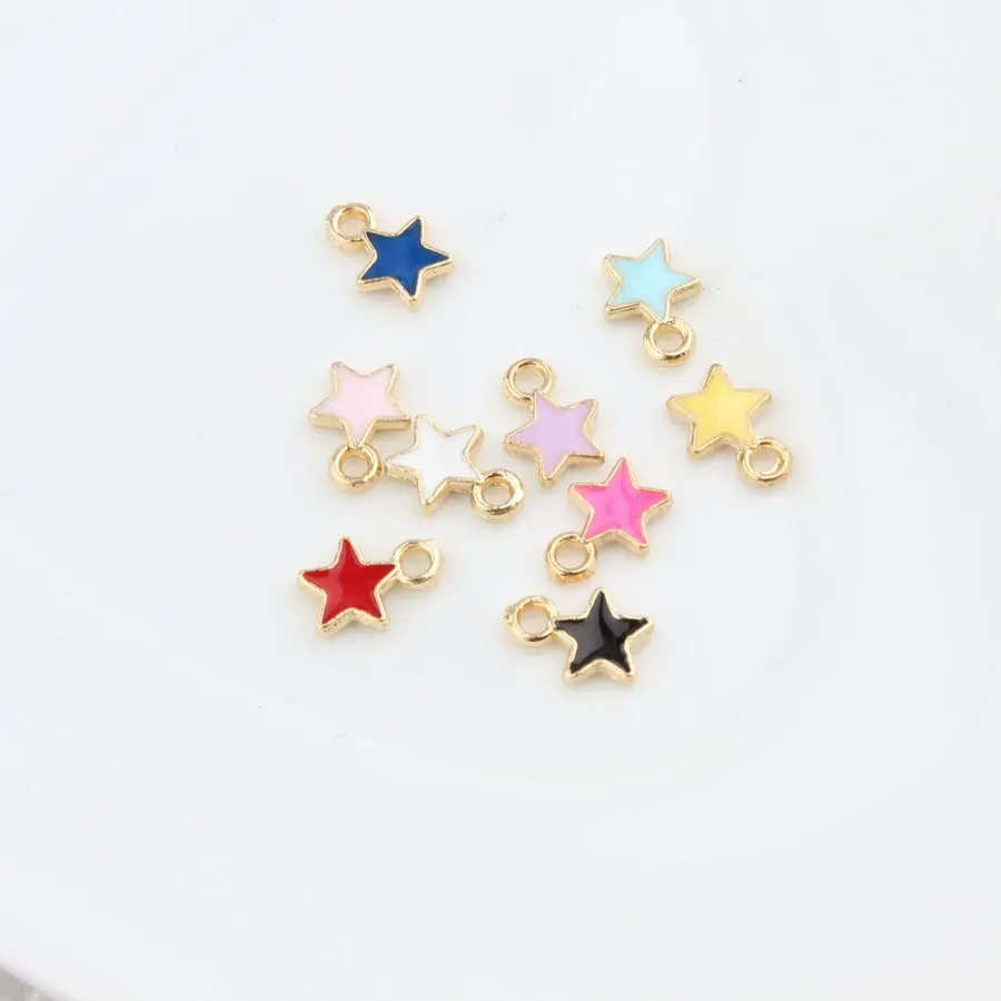 

60pcs/lot Oil Drop Zinc Alloy Colourful Five-pointed Star Charm Pendant Charms For Jewelry Making DIY