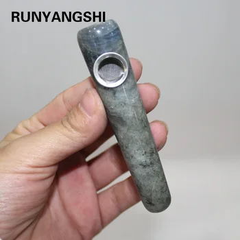 

Natural crystal stone Elongated feldspar Magic Wand Moonstone Smoking Pipe Cigarette Pipe Healing With Metal Filter