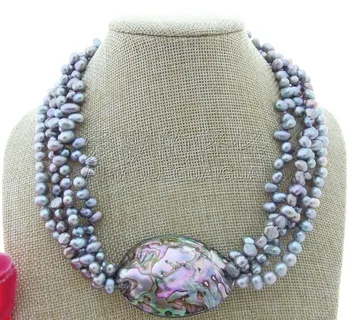 

N110209 19" 4 Strands Multi Shape Gray Pearl Abalone Shell Necklace
