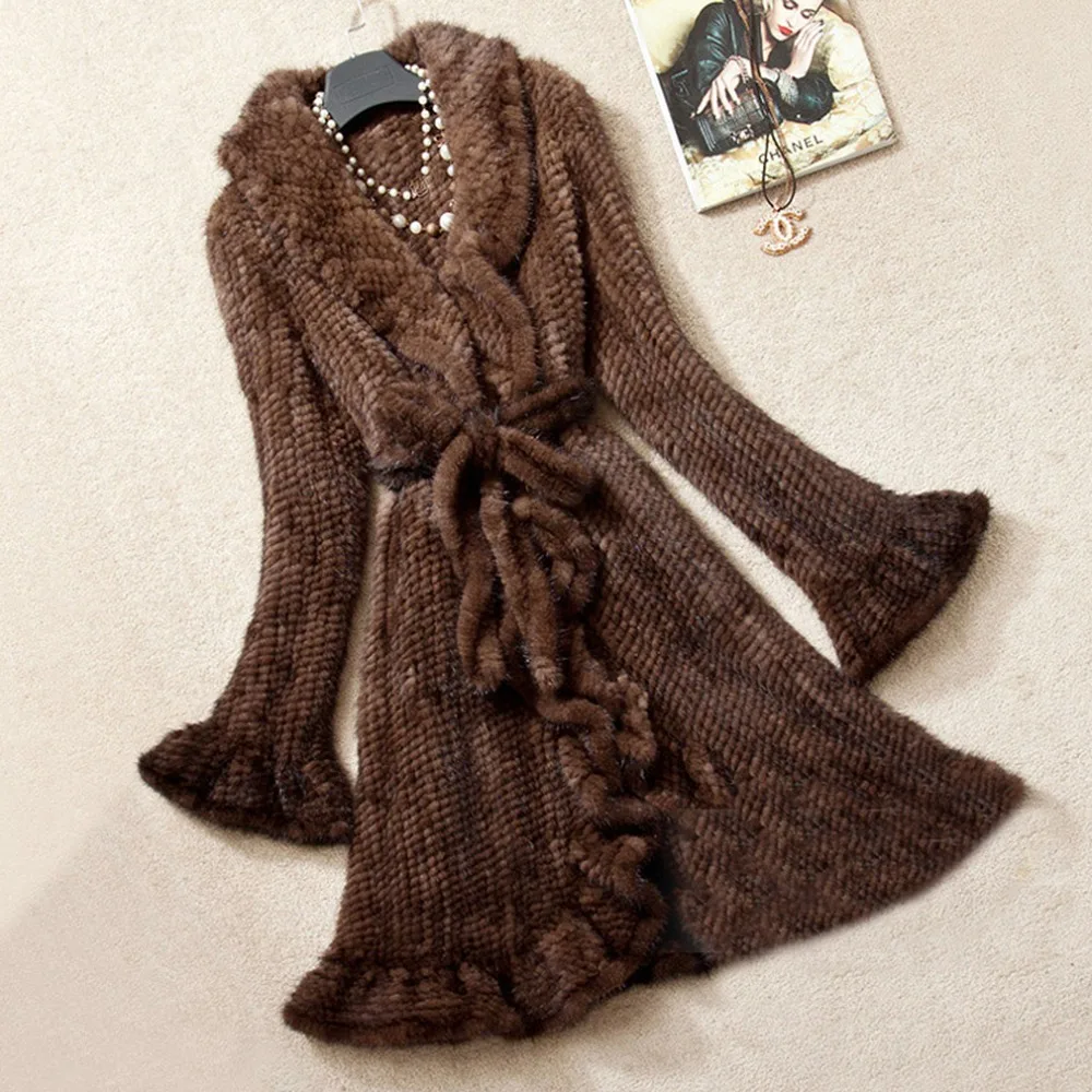 Fur Story 16160 Women's Knitted Mink Fur Long Coat Fashion Real Fur