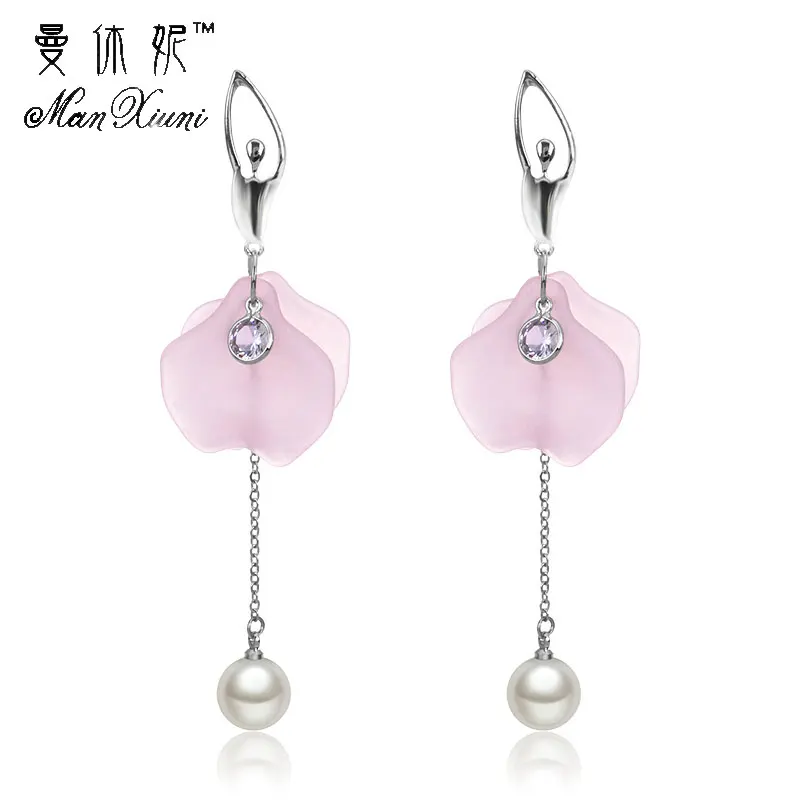 

Manxiuni Elegant Long Ballet Earrings for Girls Rhinestone Pearl Stud Earrings Acrylic PearlLong Earrings Fashion Jewelry