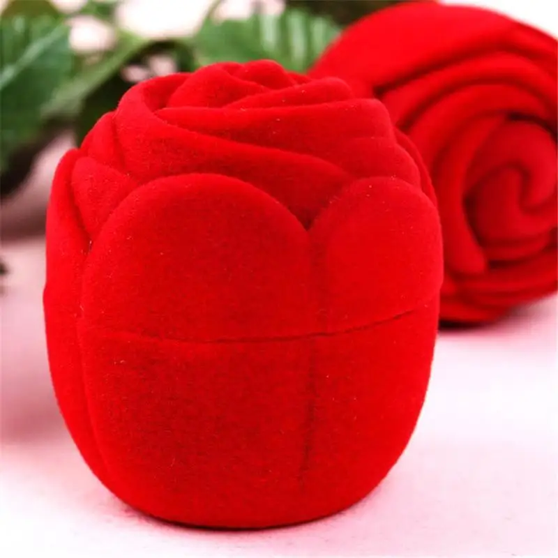 1pc Romantic Rose Gift Flower Flocking Ring Box Holder Wedding Propose Engagement Valentine Day Gift Packing Jewelry Case 1pc Romantic Rose Gift Flower Flocking Ring Box Holder Wedding Propose Engagement Valentine Day Gift Packing Jewelry Case