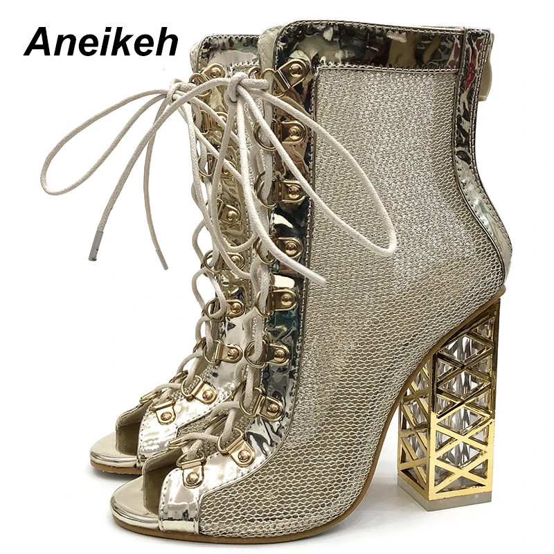 Aneikeh Big shoe size 41 42 43 Sandal Sexy Golden Bling Gladiator