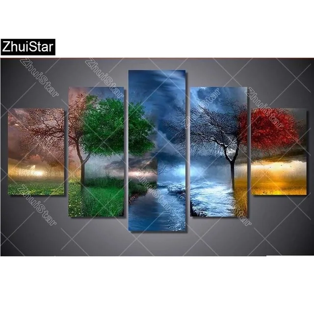 5d diy diamond painting four seasons trees cross stitch diamonds full embroidery 5pcs/set needlework home arts XSH | Дом и сад