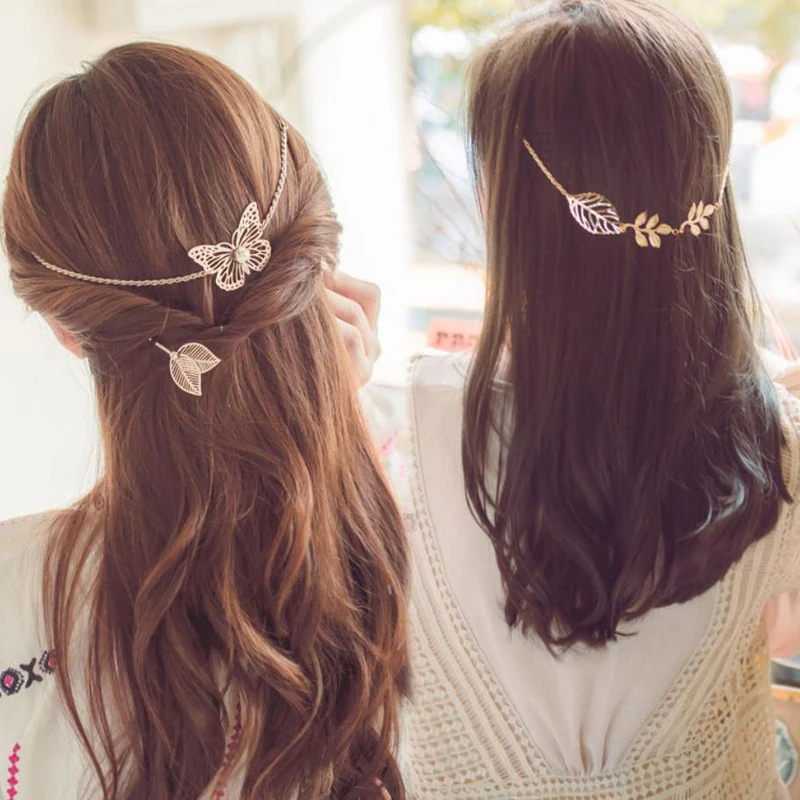 

Women Wedding Hair Accessories Elegant Alloy Hair Band Gold Butterfly Leaf Hairbands Hairpins Hair Holder Headbands For Women
