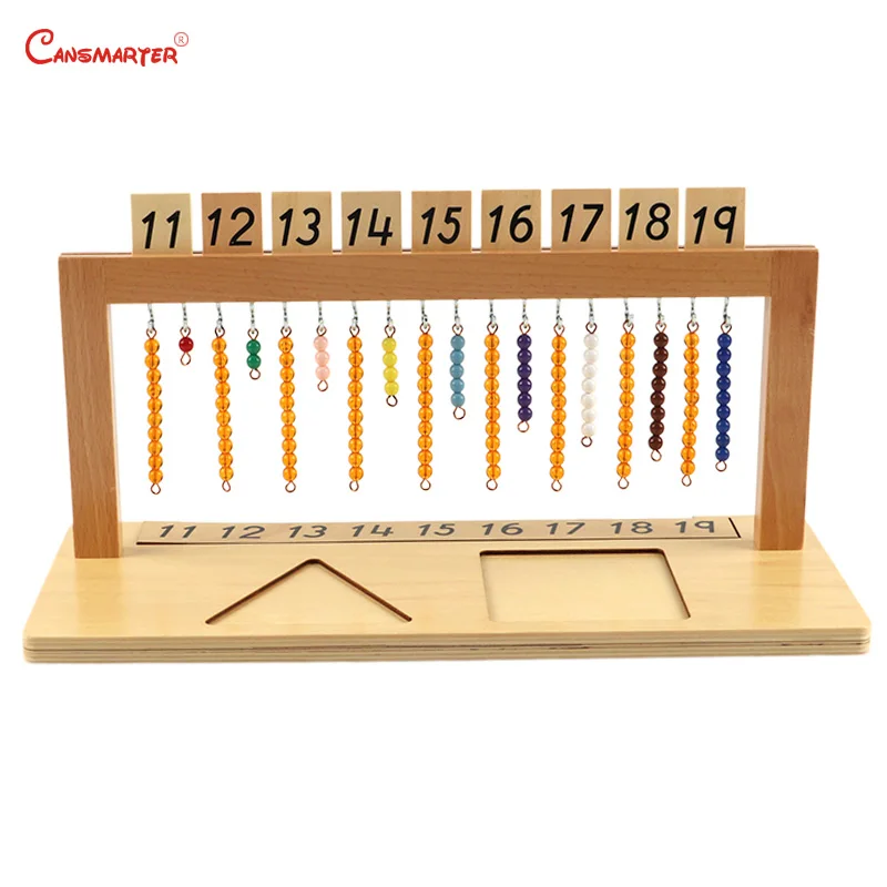 

Preschool Teaching 11-19 Numbers Hanger And Color Bead Stairs for Ten Board Beech Wooden Box Toy Kids Montessori Math MA107-3