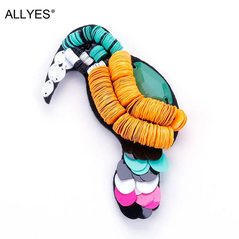

ALLYES Woodpecker Bird Brooches For Women Costume Jewelry Beautiful Acrylic Sequins Lapel Pins Animal Large Brooch