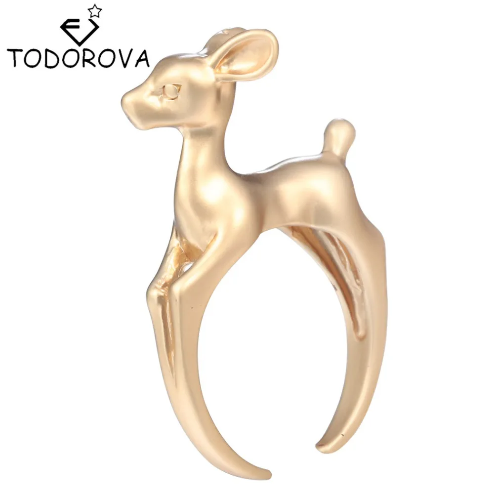 Todorova Милые 3D кольца с оленем из бамбука животное для женщин и девушек обручальное