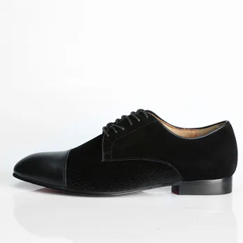 

Newest Men Black Lace-up Loafers Suede and Leather Toe Patchwork Smoking Shoes Party Dress Wedding Shoes Men Plus Size EU39-46