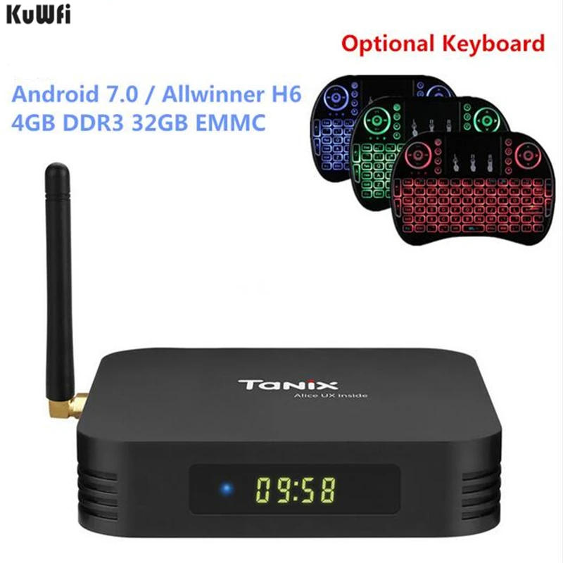 KuWFi Смарт ТВ Android 7,0 Смарт ТВ приставка Allwinner H6 4 ГБ DDR3 32 Гб EMMC приставка 2,4 ГГц+ 5,8 ГГц WiFi Bluetooth 5,0 4K плеер