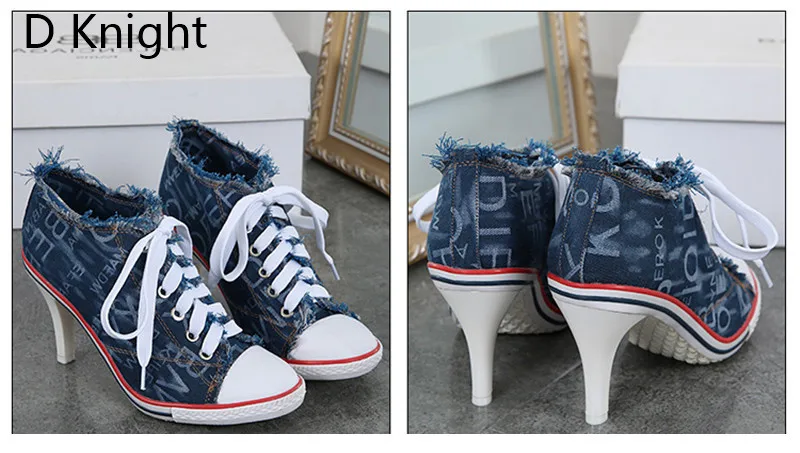 High Quality New 2018 Women's Shoes Denim High Heels Spring Summer Canvas Shoes Hot Sale Roma style Women Pumps Large Size 34-40 (13)