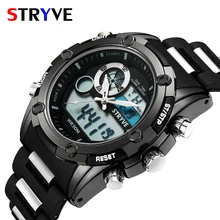 Stryve Brand Luxury Dual Display Watches Quartz Digital Led Clock 30m Water Resistant Military Big Dial Men Outdoor Sports Watch weide brand big dial army military japan quartz watch movement analog digital display water resistant leather strap alarm clock