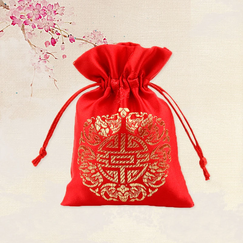 Маленький красный Шелковый ткань Drawstring сумки макияж Цепочки и ожерелья Браслеты ювелирных изделий Упаковка подарочные пакеты Свадебная