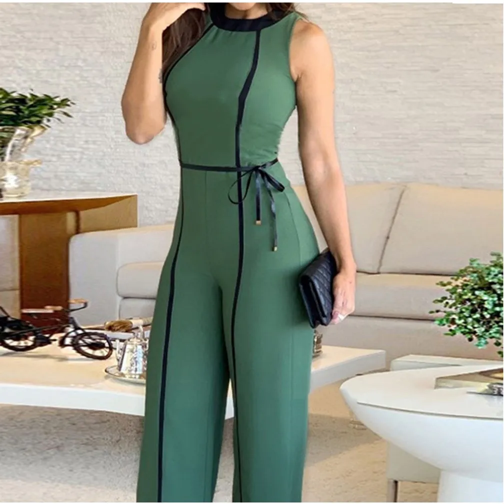 

Women Sleeveless Elegant Wide Leg Jumpsuit O Neck Slim Sexy Long Romper