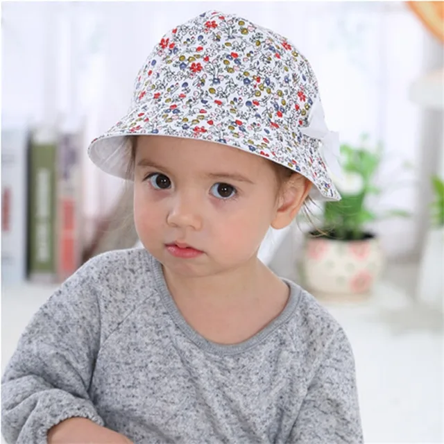 Summer Baby Girls Sun Hat Cotton Baby Hat Kids Child Cap Bowknot Flower Print Bucket Hat Double Sided Can Wear,Gorros Infantiles 6