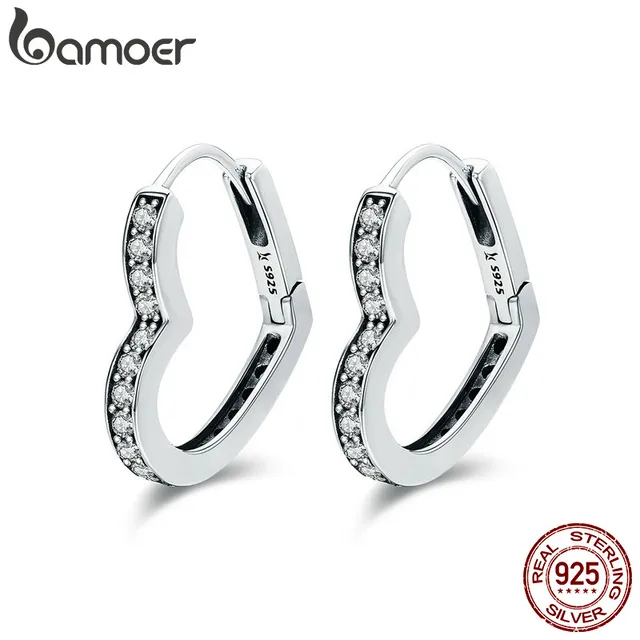 Bamoer Clic Authentic 100 925 Sterling Silver Heart Shape Clear Bamoer Clic Authentic 100 925 Sterling Silver Heart Shape Clear Cz Hoop Earrings For Women