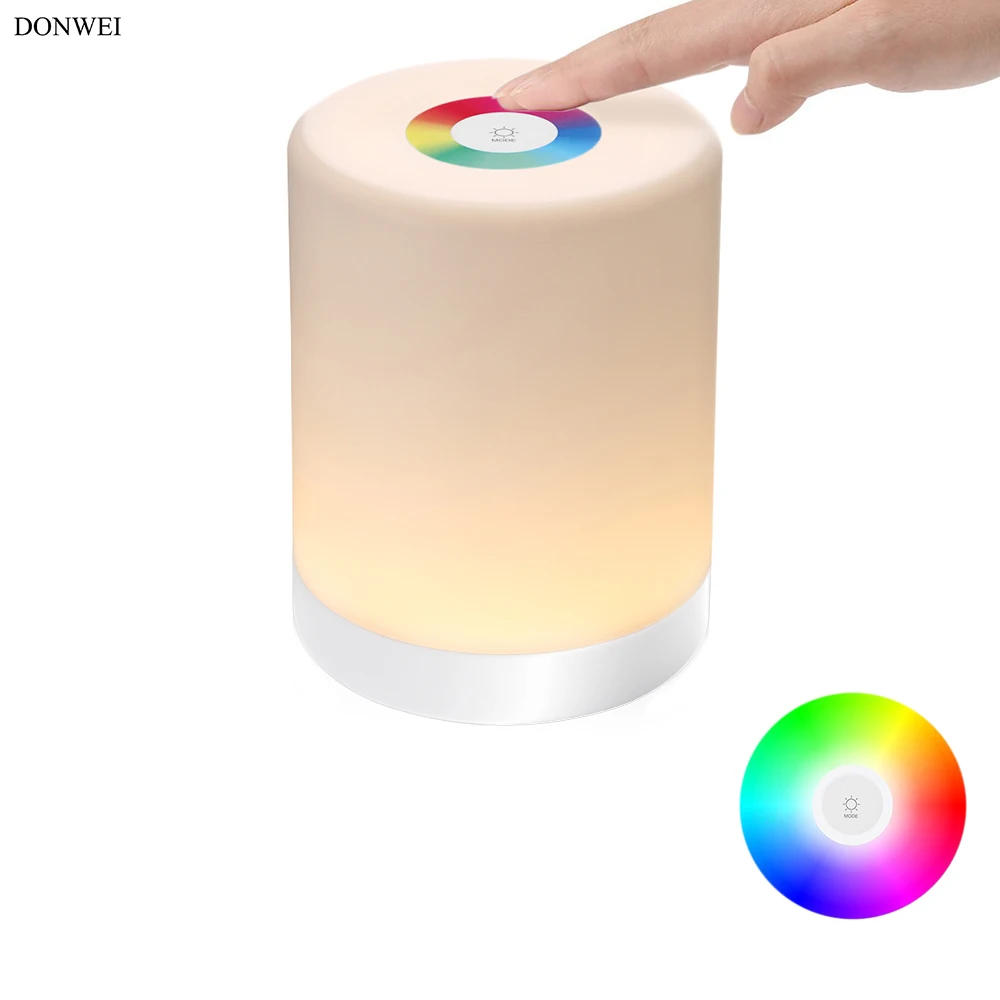 

DONWEI Touch LED Night Light Bedside Lights Indoor Table Decoration USB Charging Dimmable RGB Ambience Lamp Novelty Lighting