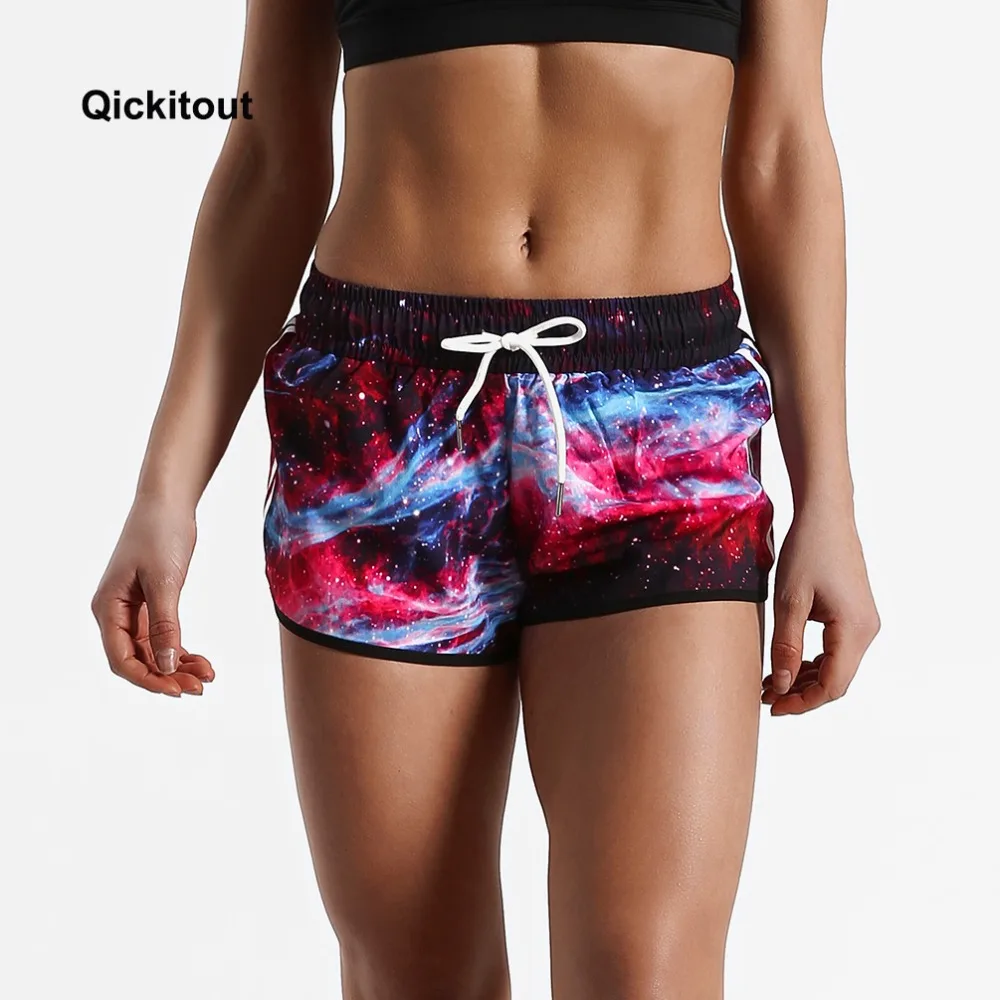 Qickitout женские сексуальные эластичные шорты звездное пространство Цифровой принт «Галактика» Фитнес Короткие штаны Большой размер шнурок Летний пляж