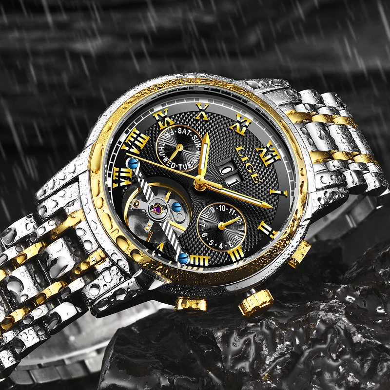 2019 جديد ييج الساعات الرجال توربيون التلقائي الميكانيكية ووتش الفولاذ المقاوم للصدأ الأعمال للماء الرجال ووتش Relogio Masculino