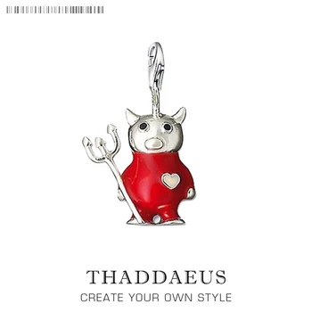 

Authentic 925 Sterling Silver Demon Red Enamel Bear Charm Fit Bracelet Necklaces For Men Women Luxury Fashion Jewelry Party Gift