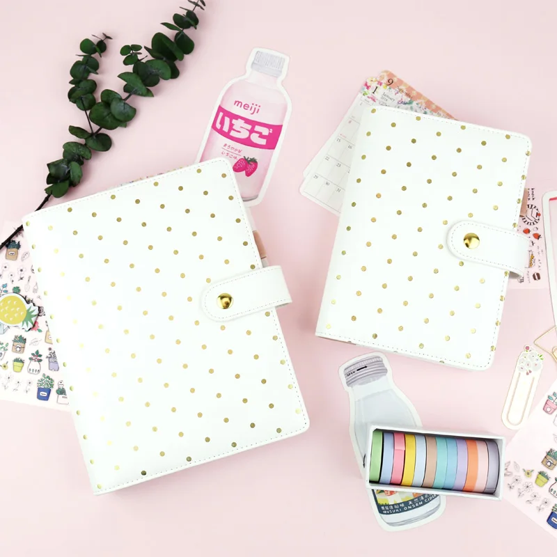 

Harphia Cute PU Leather Notebook Polka Dot Planner Schedule Book Diary Binder Agenda Journal School forfilofax with photo holder