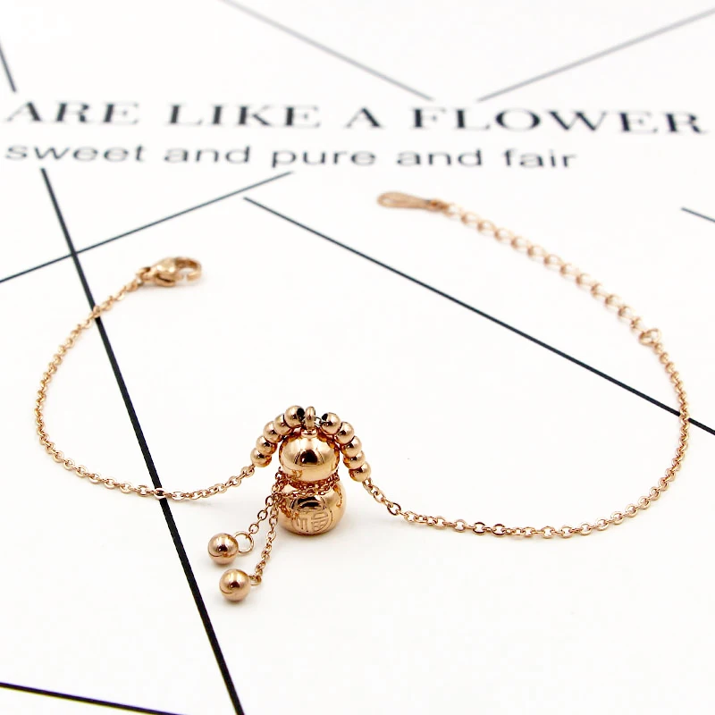 New Design Exquisite Beauty Chinese Element Bead Fu Character Gourd Anklets Titanium Steel Rose Gold Color Jewelry Woman Anklet New Design Exquisite Beauty Chinese Element Bead Fu Character Gourd Anklets Titanium Steel Rose Gold Color Jewelry Woman Anklet