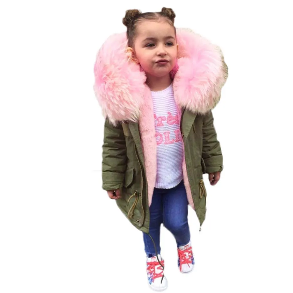 

Baby Boys Winter Jacket In Army Green Thick Removable Fur Hooded Warm Coats Kids Boys Padded Winter Warm Outwear #F