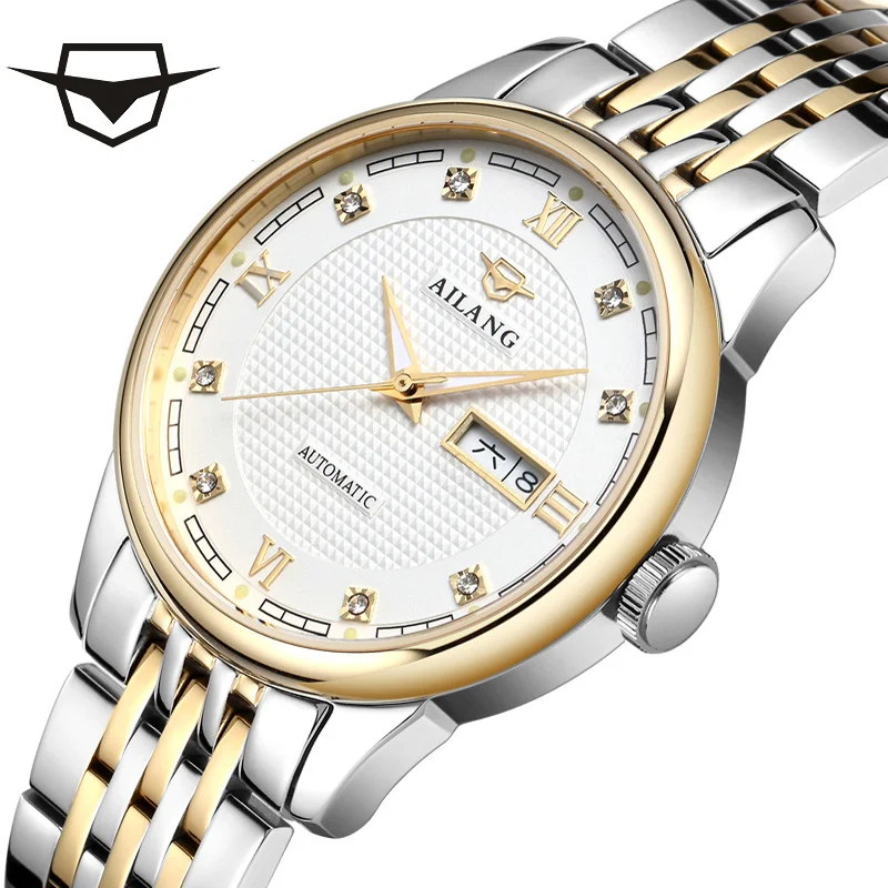 

AILANG Automatic Mechanical Men's Watches Luminous Waterproof Thin Section Calendar Week Display Fashion Leisure Business Watch