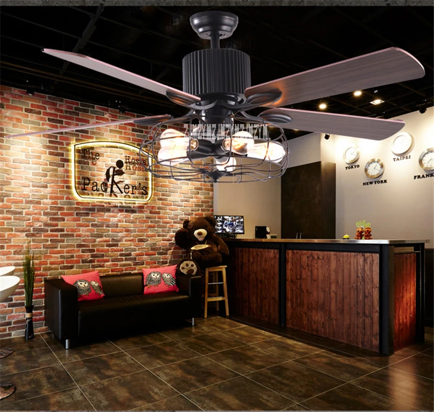 

52SW-3013 52 Inch Loft Fan Chandelier Retro Dining Room Household Electric Fan Mute LED Remote Leaf Fan Lamp 220v 60W Hot Sale
