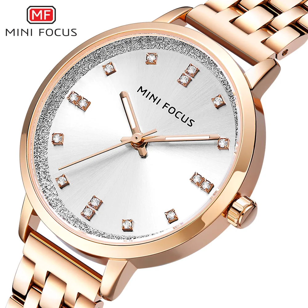 

MINIFOCUS Top Brand Luxury Women Quartz Watches Rose Golden Stainless Steel Strap Crystal Dial Fashion Elegant Ladies Wristwatch