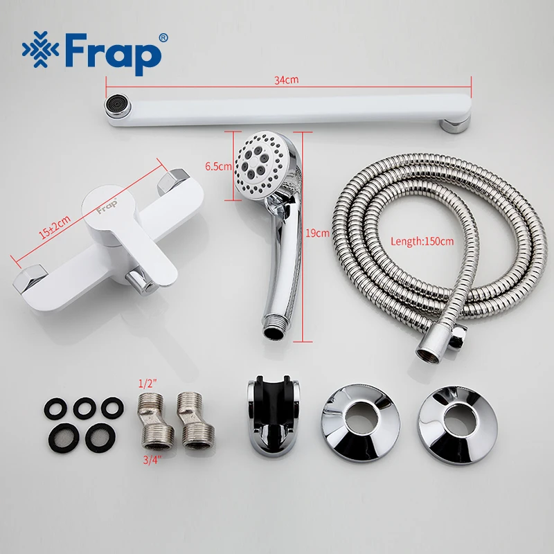 Günstig Frap 1set weiß Outlet rohr Bad dusche wasserhahn Messing körper oberfläche Spray malerei dusche kopf bad wasserhahn F2241  2242 2243
