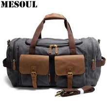 Новые вместительные мужские дорожные сумки, винтажные военные сумки Crazy horse, кожаная сумка для багажа, холщовая Повседневная сумка на плечо, сумка-тоут на выходные, спортивная сумка