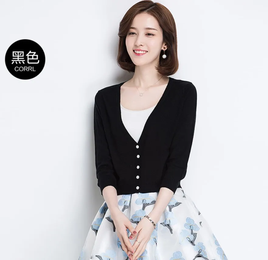 Free Shipping Summer New Design Cashmere Cardigan Pleasantly Cool Knitted Shirt Short Paragraph Sunscreen Fashion |