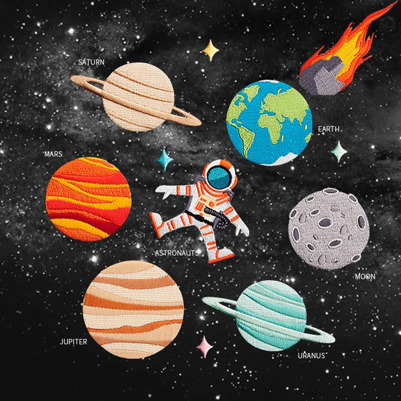 

Space Astronaut Earth Patches Embroidery Iron on Patches Parches for Clothing Stick on Sew Applique