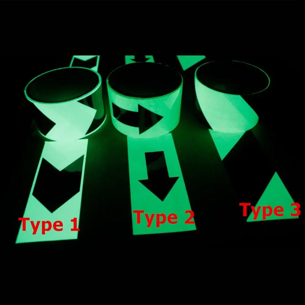 

5CM*1M Luminous Tape with Arrows Self-adhesive Fluorescent Glow In The Dark Safety Warning Tape Waterproof Strip Sticker