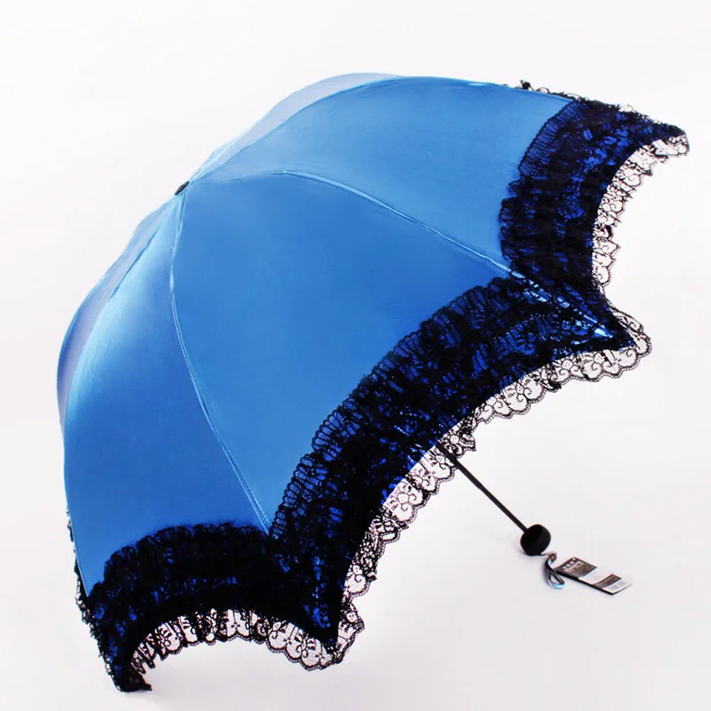 Кружевной складной женский зонтик, качественный светильник, портативный зонтик для девочек, защита от солнца и дождя, модный бренд, УФ защита, зонты - Цвет: Синий