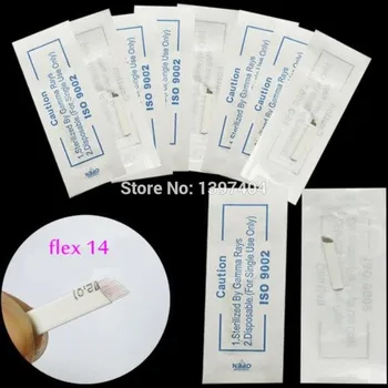 

500PCS Permanent Makeup Manual Eyebrow Tattoo Needles Blade Flex 14 Pin Needles For 3D Embroidery Microblading Tattoo Pen