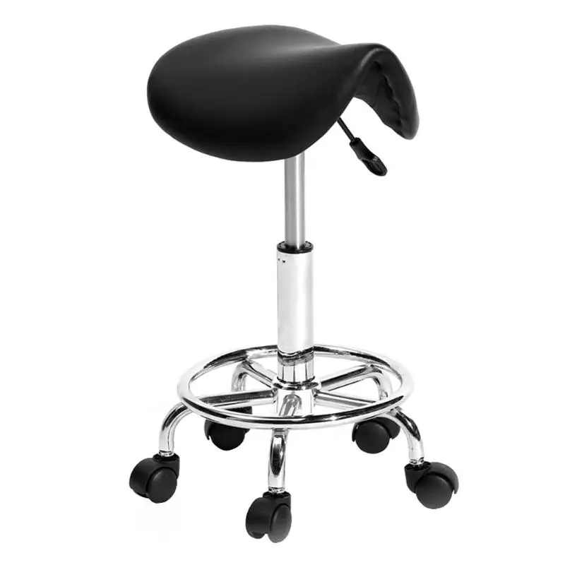  Adjustable Work Rotating Saddle Chair 5 Rolls Leather Lift Bar Swivel Stool E5M1