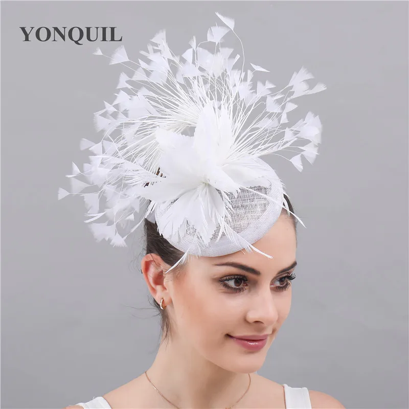 Fashion Feathers Hats Sinamay Fascinators Chapeau Elegant Women Hair Fedora Accessory Ladies Party Tea Race Headwear With Clips