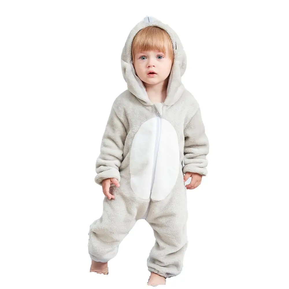 Комбинезоны для маленьких девочек, одежда для новорожденных Детский комбинезон с капюшоном для мальчиков, брендовый мягкий фланелевый костюм с длинными рукавами и изображением животных, Kawaii, для детей от 0 до 24 месяцев - Цвет: Mouse
