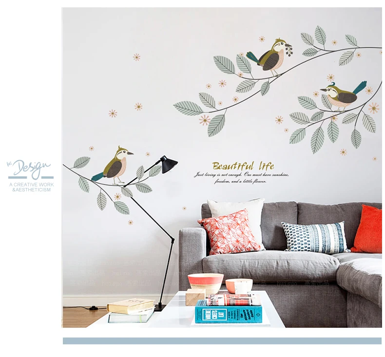 140*225 см птицы на ветке современные украшения дома виниловые наклейки на стену DIY Дерево домашний декор плакат на стену