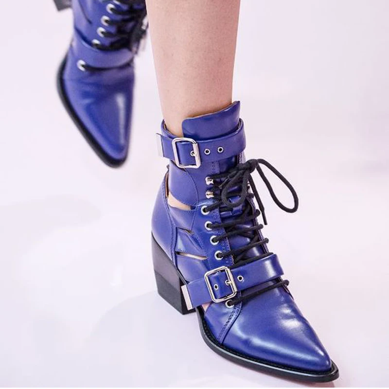 lace up pointed toe booties