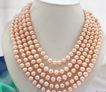 

FREE SHIPPING 00125 pink round freshwater cultured pearl necklace