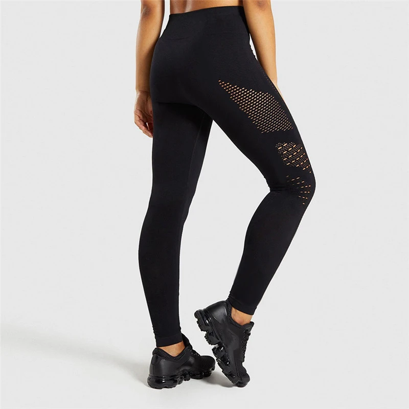 BlackArachnia/ весенние женские сексуальные штаны для бега с дырками, одноцветные леггинсы для спортзала, высокая талия, эластичные штаны для йоги