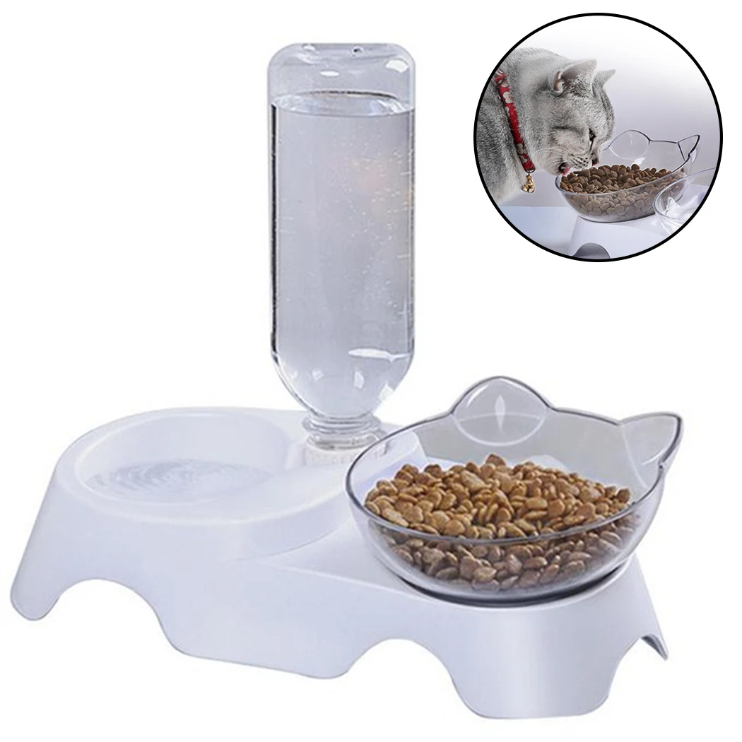 

Portable Creative Pet Bevel Double Bowl Reusable Anti-Slip Base Dog Cat Bowl With Removable Water Bottle Pet Feeding Supplies