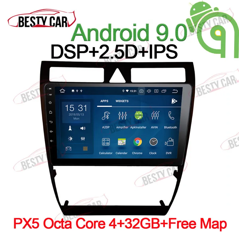 

9" Android 9.0 Car Multimedia Player Stereo GPS for Audi A6 S6 RS6 Allroad 1997~2004 Navigation Head Unit Radio DSP 2.5D+IPS