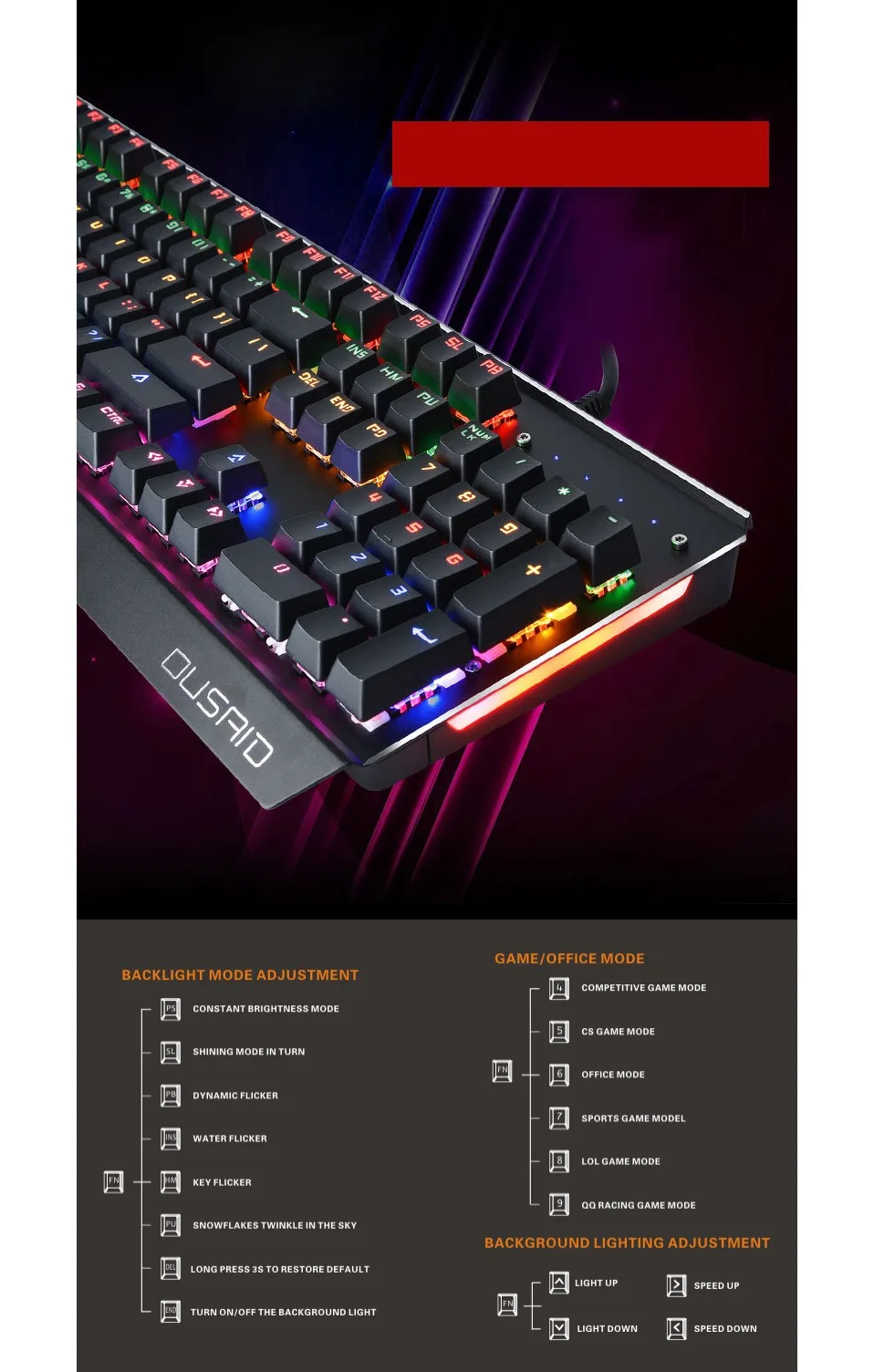 Игровая механическая клавиатура usb tastatur teclado gamer clavier klawiatura pc с подсветкой computador teclado mecanico mechanical